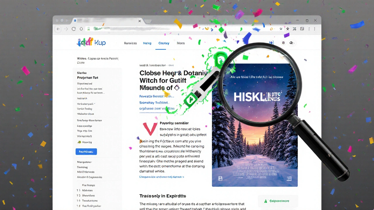A digital review page transforming as vague links become descriptive and alt text appears for a movie poster.