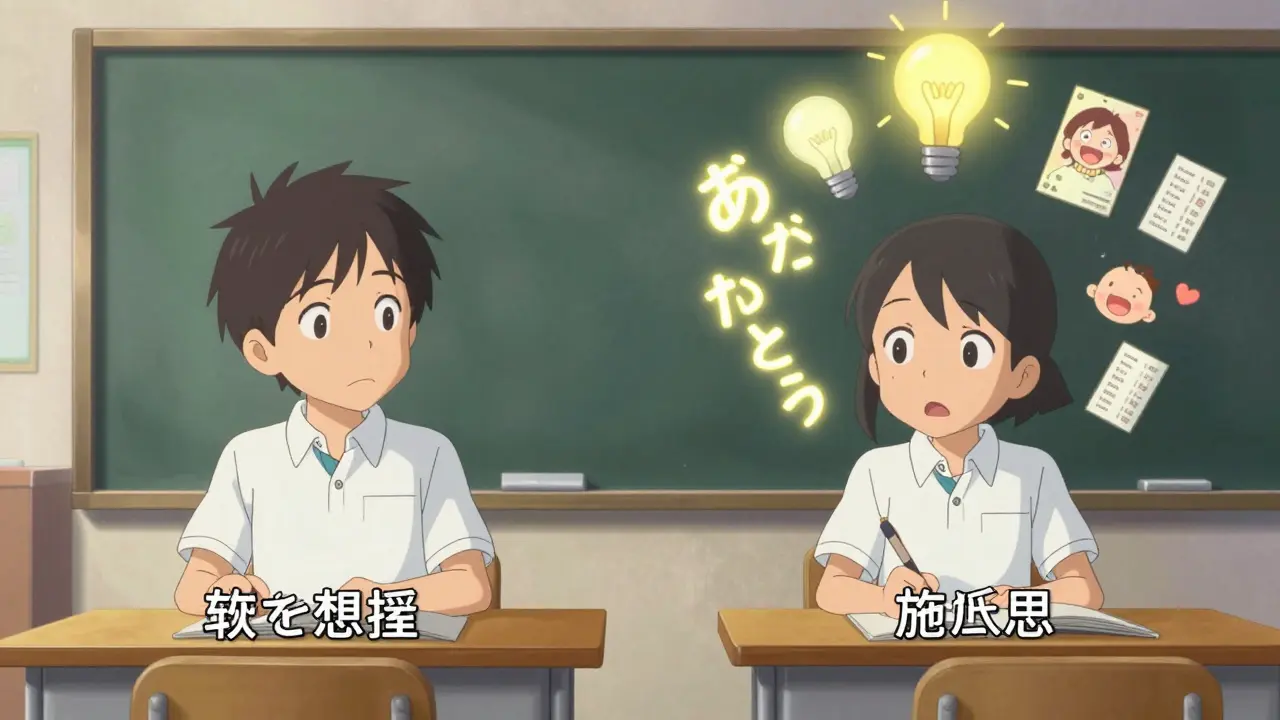 Split-screen showing language learning transformation from dubbing to native subtitles with glowing words and lightbulbs of understanding.