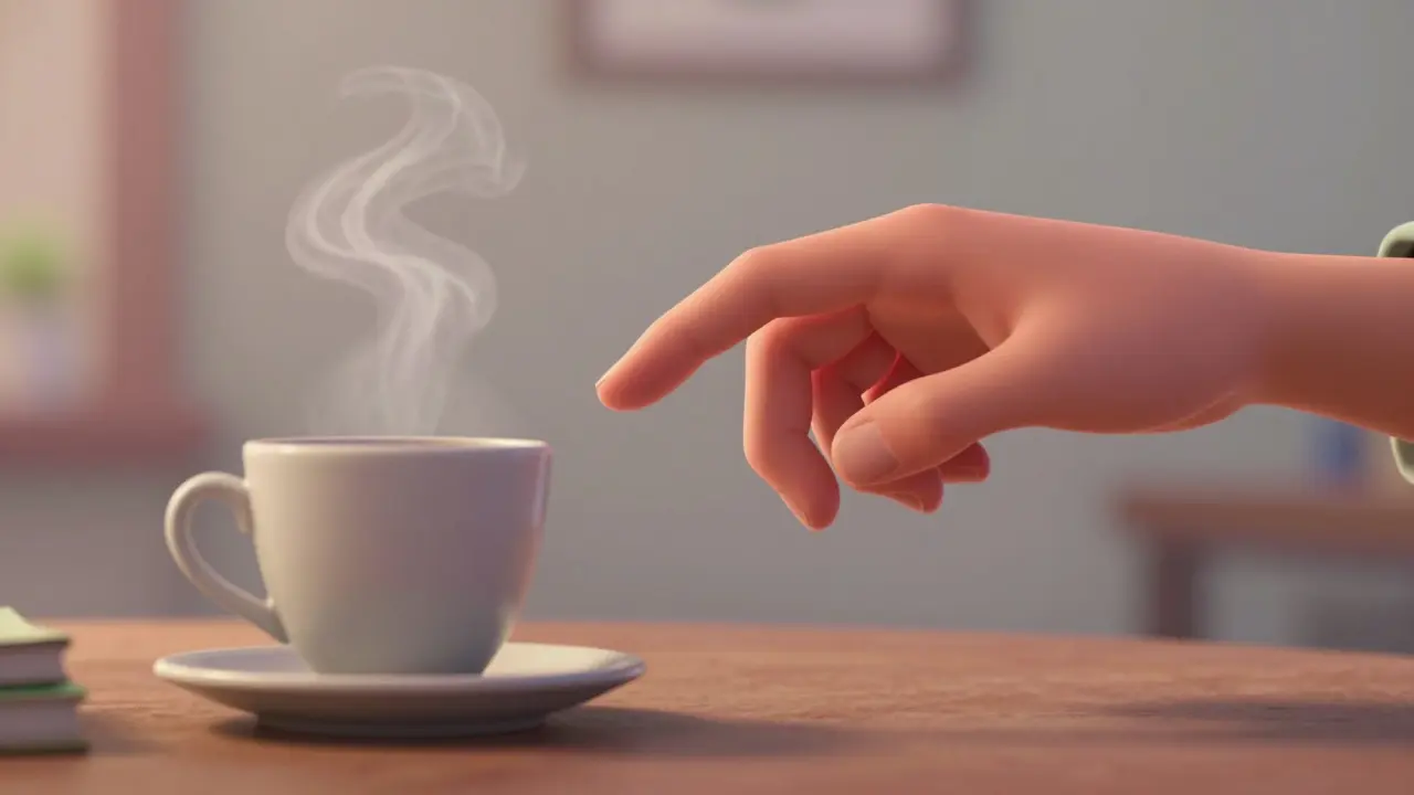 A hand frozen mid-reach, hovering just above another's, filled with unspoken tension.