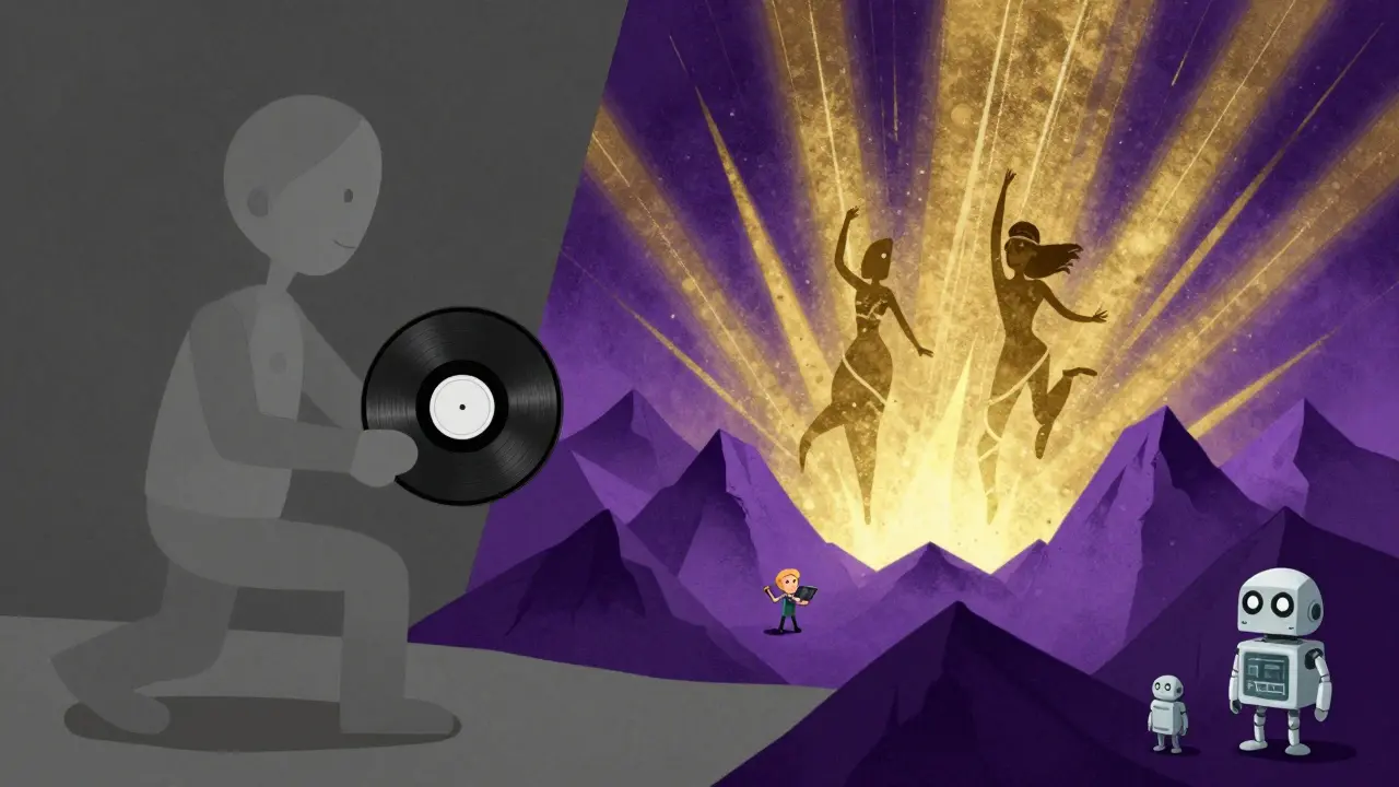 A song's dynamics come alive in color and movement as loudness normalization is turned off, contrasting a flat version nearby.