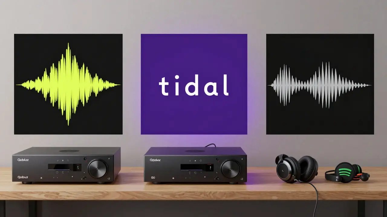 Three setups comparing Qobuz, Tidal, and Spotify audio quality differences.