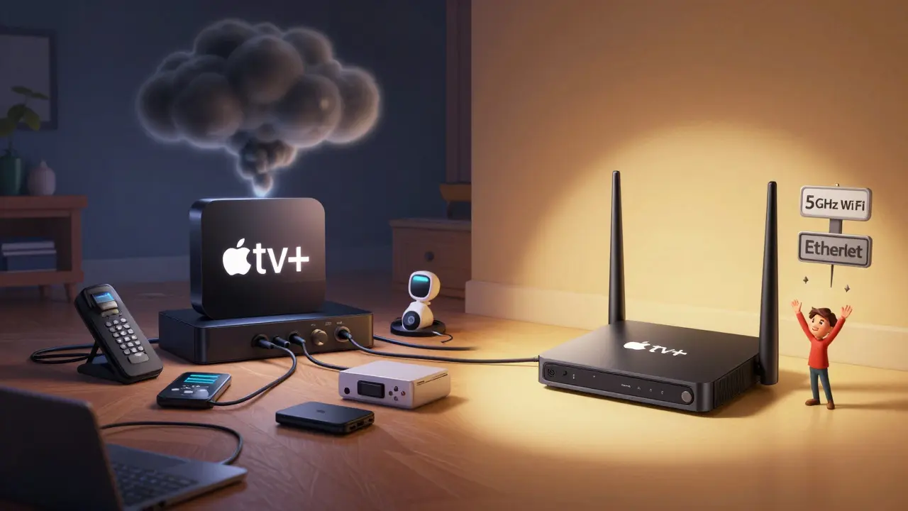 Chaotic home network vs. clean streaming setup: one causes buffering storms, the other brings smooth playback.