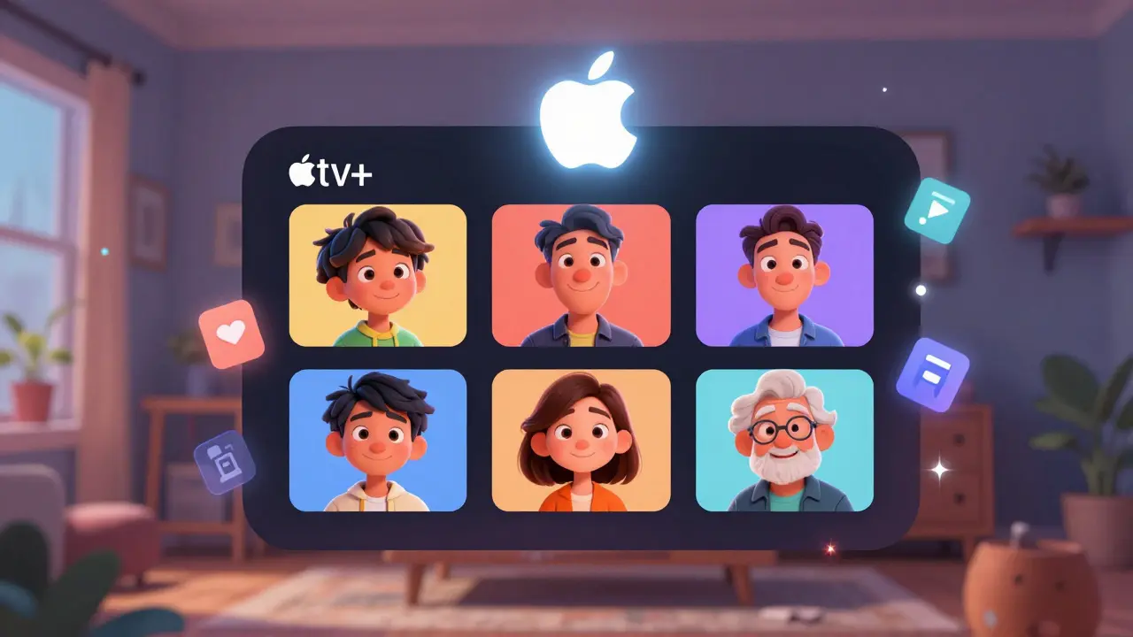 Six unique profiles on the Apple TV+ app, each with their own avatar and watch history.