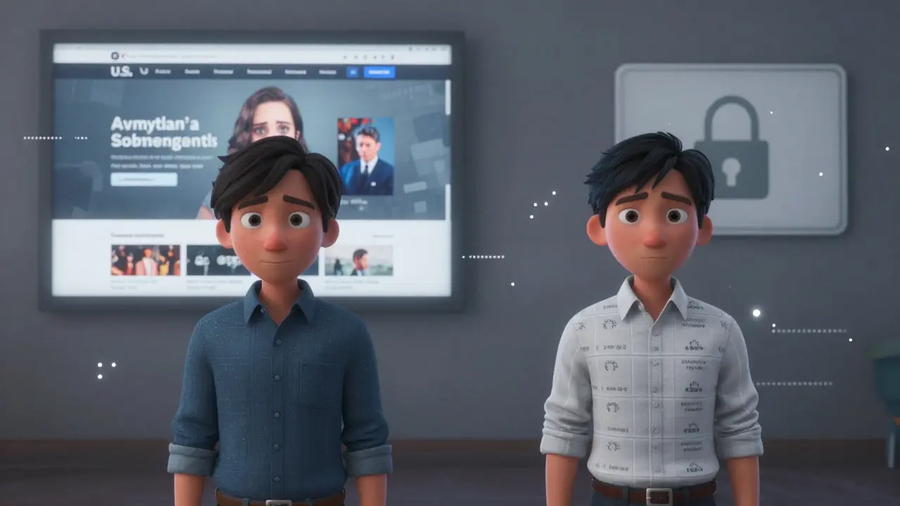 Two versions of a user: one with personalized recommendations, one with generic content due to privacy laws.